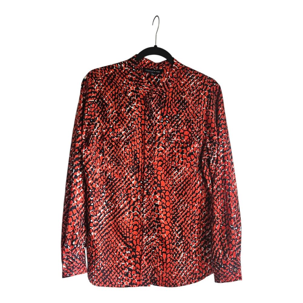 Jones New York Signature Womens Size L Button-Up Animal Print Roll Tab Sleeves